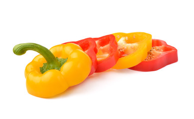 sweet red and yellow pepper isolated on white background