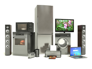 Home appliances. Gas cooker, tv cinema, refrigerator air conditi