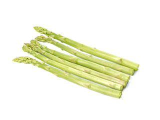 Fresh green asparagus on white background