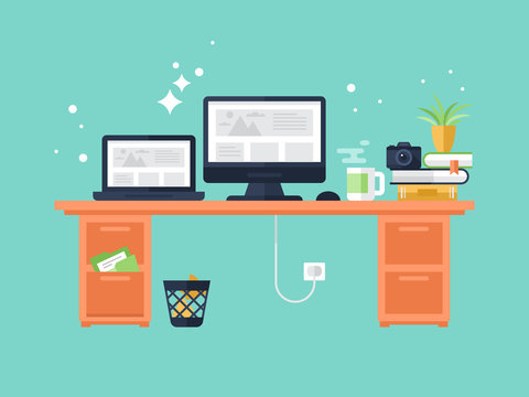 Flat modern design for office workplace