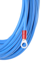Power cable with eyelet terminal isolated on white background
