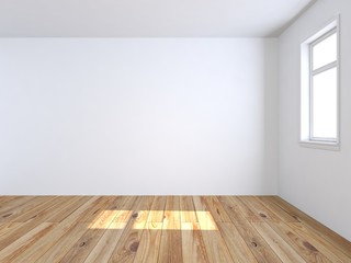 Empty white room with wooden floor