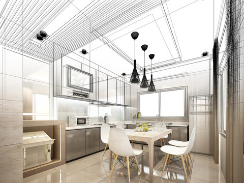 Abstract Sketch Design Of Interior Kitchen