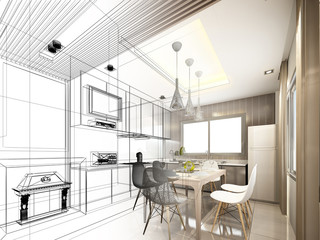 abstract sketch design of interior kitchen