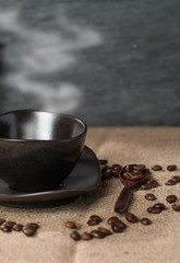 Coffee cup and coffee beans