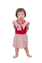 Little Asian girl standing over white background