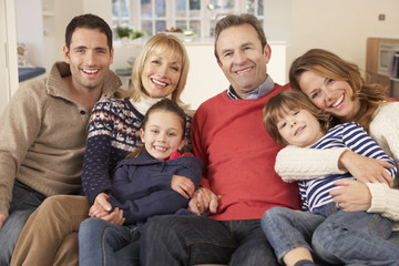 Portrait 3 generation family at home