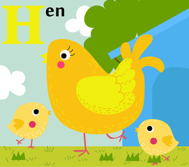 Animal alphabet for the kids: H for the Hen