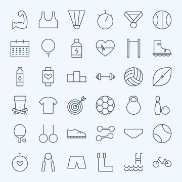 Line Sport and Fitness Icons Set