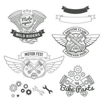 Set of biker vintage labels, oldschool motor logo vector design