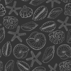 Seamless pattern with shells on dark background