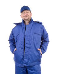 Worker in blue workwear.
