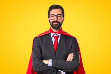 Businessman dressed like superhero