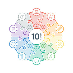 Numbered flat rainbow colored puzzle presentation infographic chart