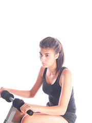 girl preparing for sit-ups on the bench