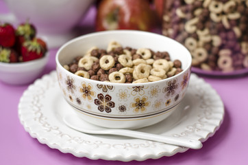 Breakfast with muesli and fruit