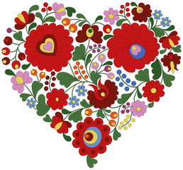 Heart made from traditional Hungarian embroidery pattern