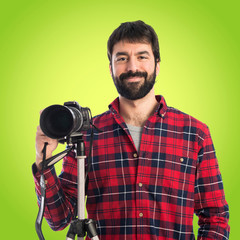Photographer over white background