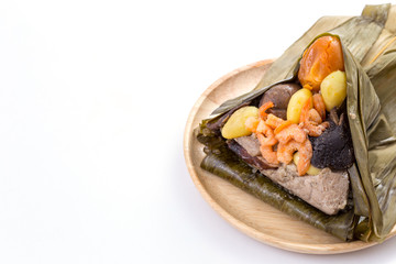 Zongzi or sticky rice dumpling on white background
