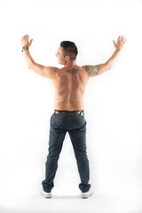 Back of muscolar man isolated on white