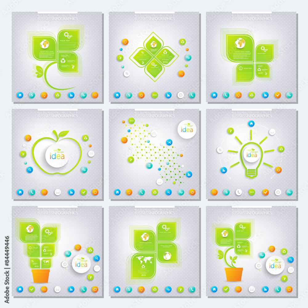 Poster Collection green infographic . Can be used for workflow layout