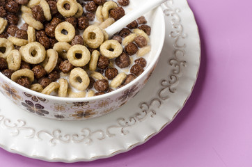 Breakfast with muesli and fruit