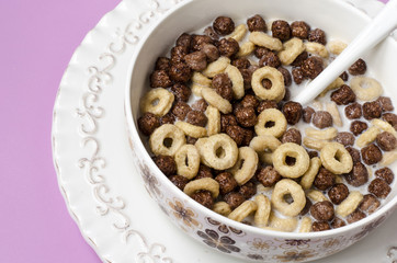 Breakfast with muesli and fruit
