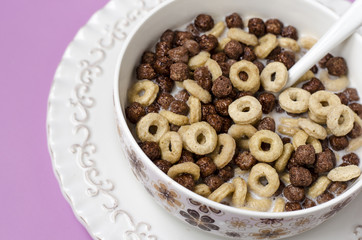 Breakfast with muesli and fruit