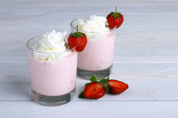 Strawberry dessert, yogurt and cocktails