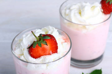 Strawberry dessert, yogurt and cocktails