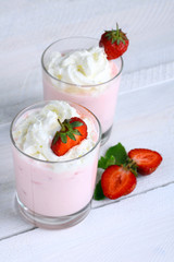Strawberry dessert, yogurt and cocktails