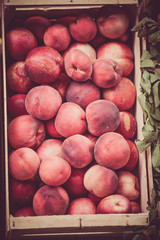 Fototapeta na wymiar Fresh peaches selling in a market