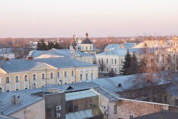 Fototapeta premium Urban landscape of the city center of Tver at sunset
