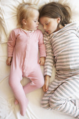 Two Young Girls Sleeping In Bed