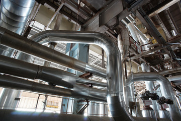 Fototapeta premium Industrial zone, Steel pipelines and valves