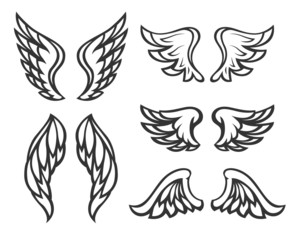 Fototapeta na wymiar Set of wings tattoo. Eps8 vector illustration. Isolated on