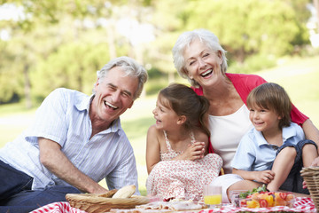 Grandparents And Grandchildren Enjoying Picnic Together