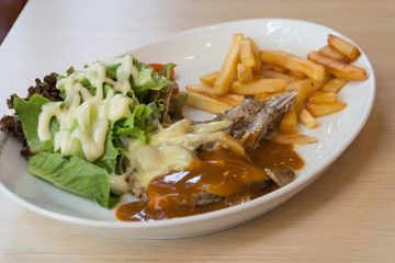 pork chop steak with cheese and black pepper mushroom gravy