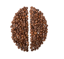 Coffee beans forming a silhouette of bean
