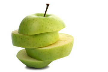 Isolated green apple slices