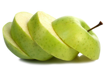 Isolated green apple slices