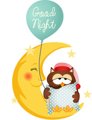 Good night owl holding a balloon