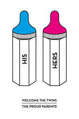 Birth with twins announcement. Vector design.