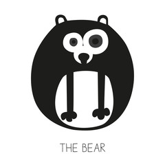 Children card with round comic bear. Vector design.