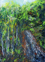 Oil Painting, beautiful multicolor Landscape ,forest with  natur