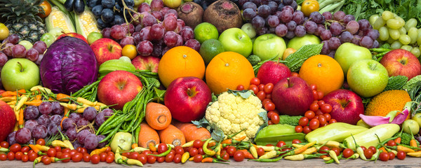 Fototapeta na wymiar Group of fresh fruits and vegetables organics
