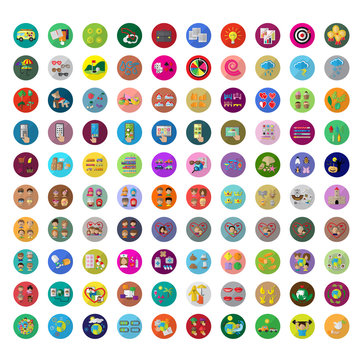 Flat Icons Set: Vector Illustration, Graphic Design. Collection Of Colorful Icons. For Web, Websites, Print, Presentation Templates, Mobile Applications And Promotional Materials