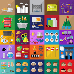 Flat Icons Set: Vector Illustration, Graphic Design. Collection Of Colorful Icons. For Web, Websites, Print, Presentation Templates, Mobile Applications And Promotional Materials