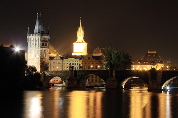 Fototapeta na wymiar Night View on bright Prague Old Town, Czech Republic