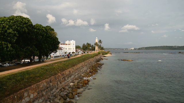 Shoreline with lighthouse, Galle, Sri Lanka
